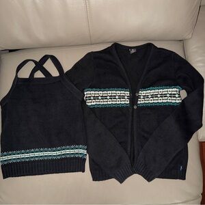 Jr Levi's 2pc Sweater Cardigan M & Tank S Black/Blue&White knit coordinate set
